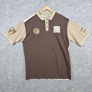 Evolution In‎ Design Polo Shirt Brown Size 2XL Patches 100% Cotton MINOR FLAWS